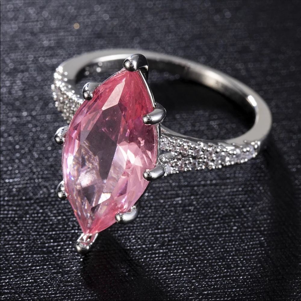 New Large pink crystal Stainless Steel Ring
